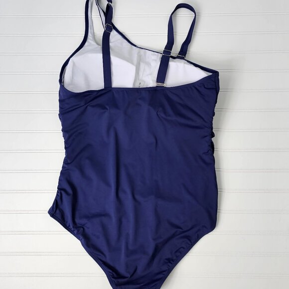 Women's Navy Blue One Shoulder Shirred One Piece Swimsuit Size 18W NWTF - Picture 6 of 15